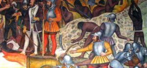 Conquistadores y negros esclavizados. Mural del pintor mexicano Diego de Rivera;