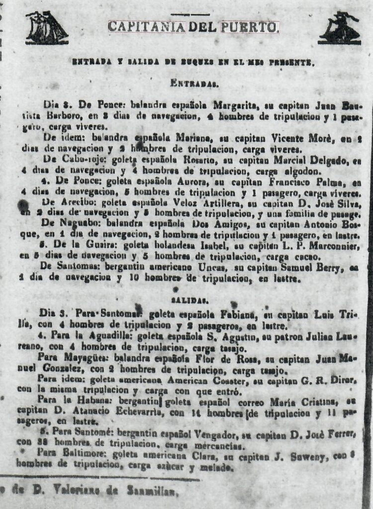 Gaceta del Gobierno de Puerto RicoNúm. 60, Vol. 6, 10 de junio de 1837, folio 278.