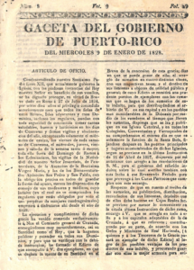 Gaceta del Gobierno de Puerto Rico. 26 de enero del 1828.