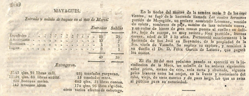 “Anuncios.” Gaceta del Gobierno de Puerto Rico. 25 de abril del 1833.